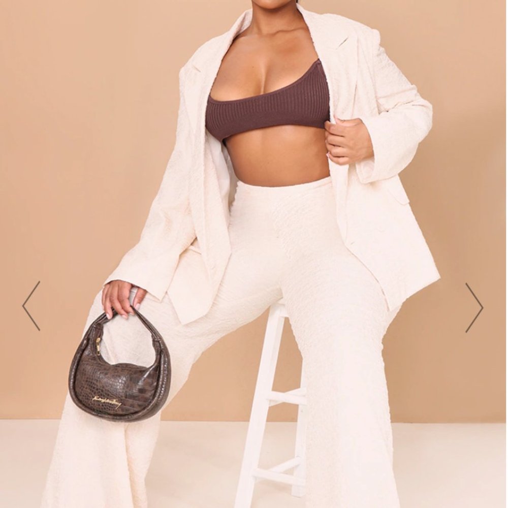 PLT. White 2 PC Crinkle Pant Set